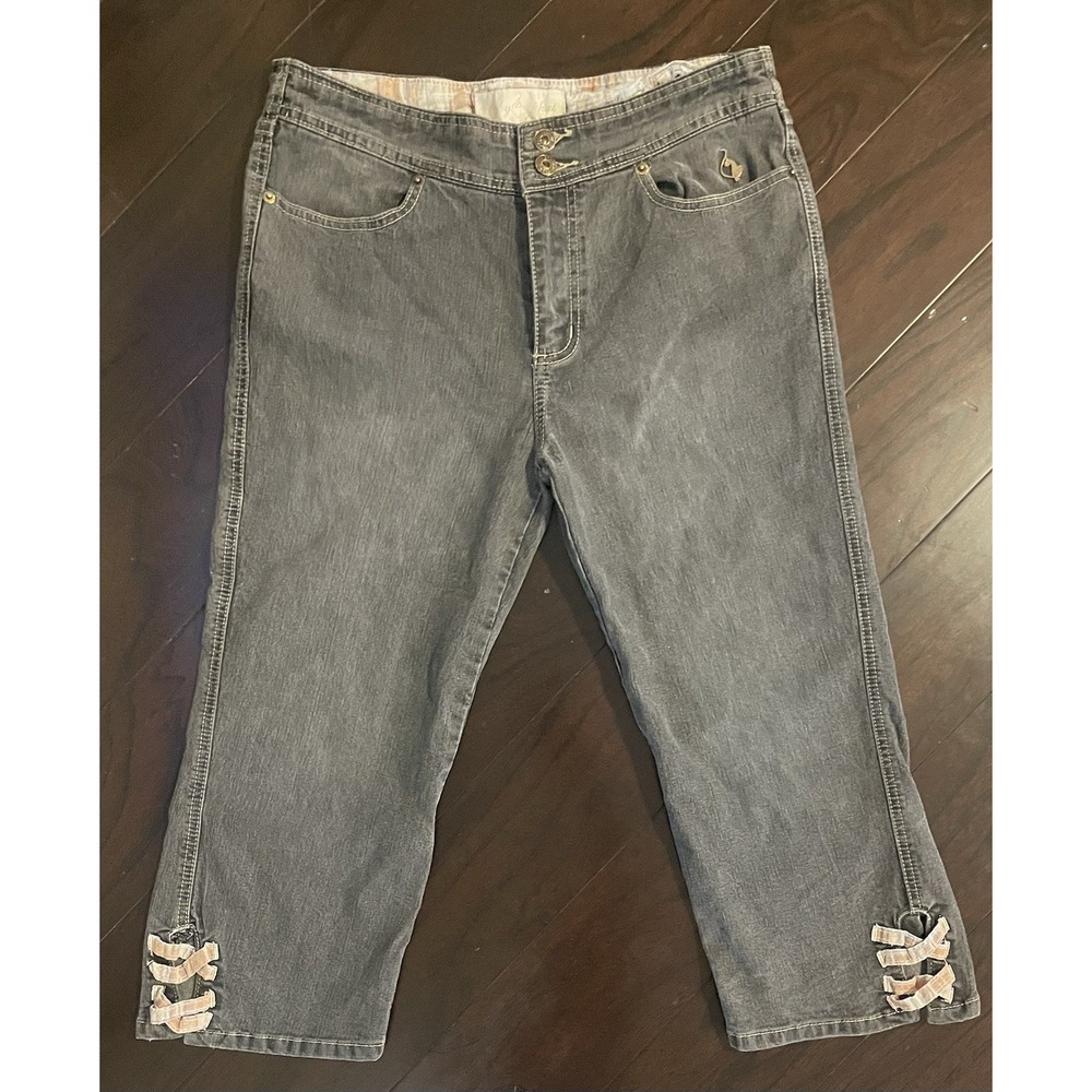 Baby Phat Capri Jeans Womens 13 Gray Y2K Cropped Lace Up Cuffs Urban Hip Hop VTG